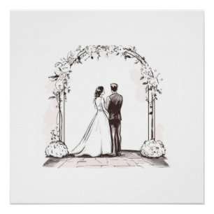 Eternal Sketch Wedding Couple Floral Arch Photo Poster