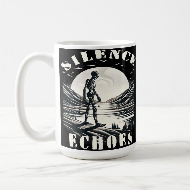 Eternal Solitude: A Skeleton Walking Through Coffee Mug (Left)