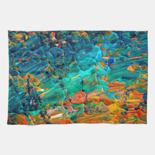 ETERNAL TIDE 2 Orange Turquoise Blue Black Ombre Tea Towel