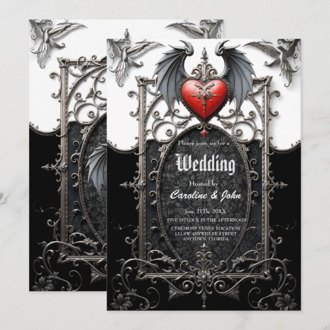 Eternal Vows Beneath Midnight Wings. Invitation (Front/Back)