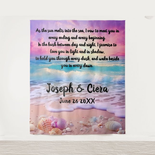 Eternal Vows by the Sea – Beach Wedding Backdrop Tapestry (Front)