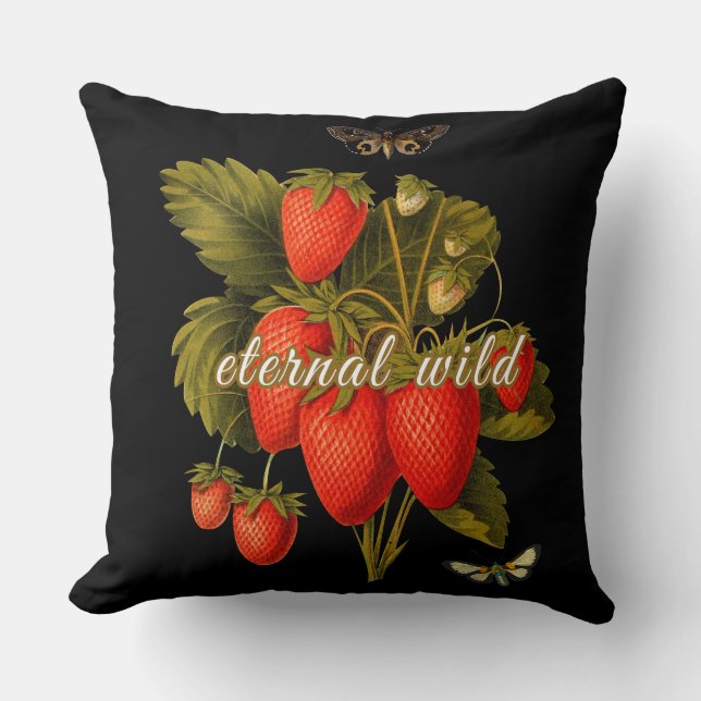 Eternal Wild Vintage Strawberries and Moths Cushion (Front)