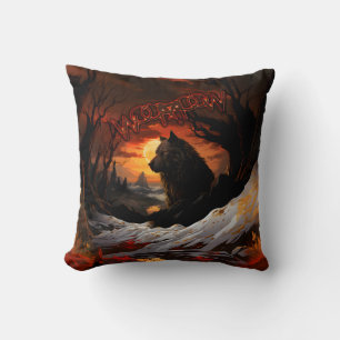 Eternal wilderness: Black wolf guardian Cushion