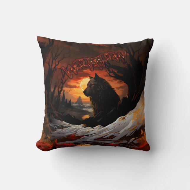 Eternal wilderness: Black wolf guardian Cushion (Front)
