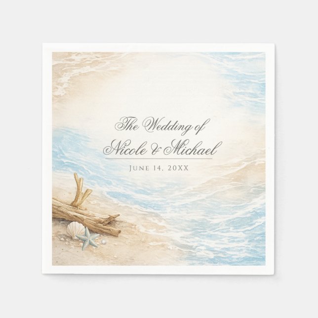 Eterntal Tides Coastal Watercolor Beach Wedding Napkin (Front)