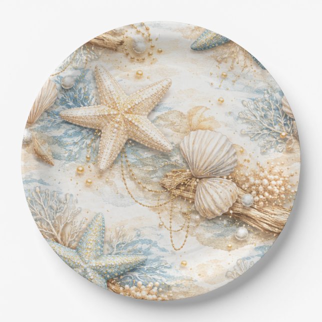 Eterntal Tides Coastal Watercolor Beach Wedding Paper Plate (Front)