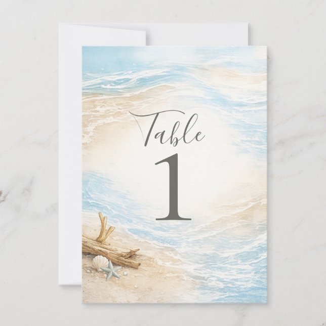 Eterntal Tides Coastal Watercolor Table Number (Front)
