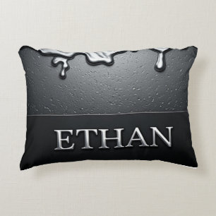 Ethan Chrome Nameplate With Liquid Metal Drips Decorative Cushion