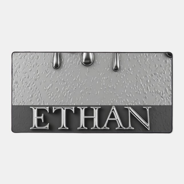 Ethan Chrome Nameplate With Liquid Metal Drips Desk Mat (Front)