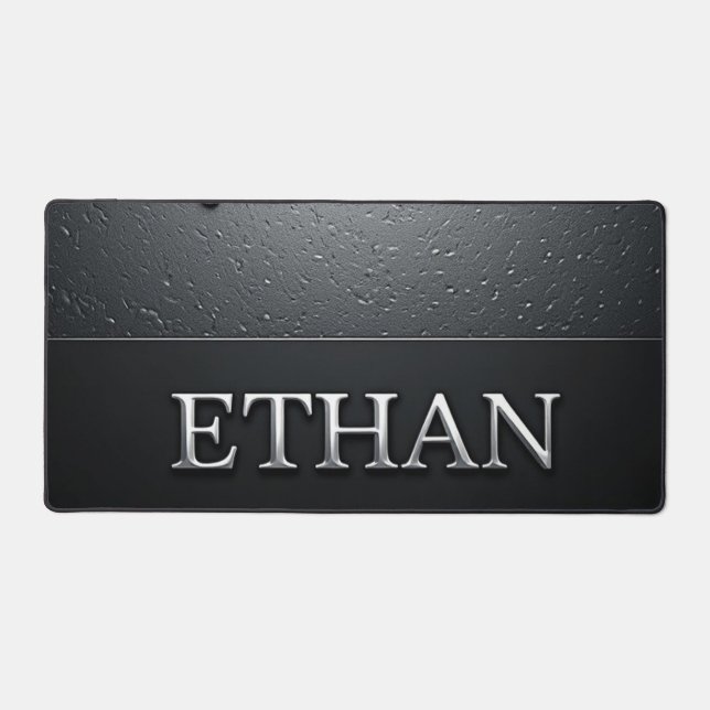 Ethan Chrome Nameplate With Liquid Metal Drips Desk Mat (Front)