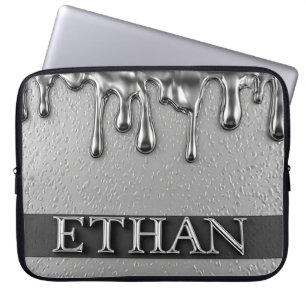 Ethan Chrome Nameplate With Liquid Metal Drips Laptop Sleeve