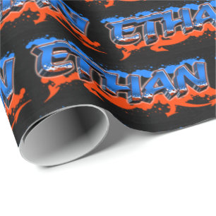 Ethan first name name Graffiti blue orange Wrapping Paper