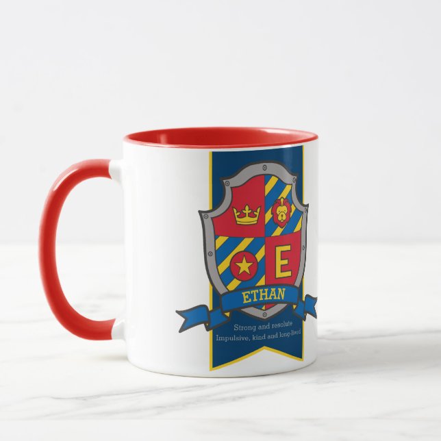 Ethan knight shield red blue name meaning mug (Left)