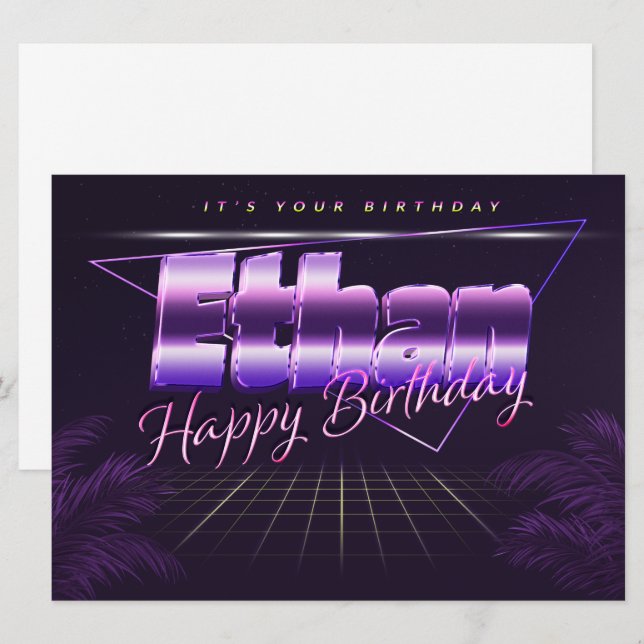 Ethan Name First Name Purple Retro Card Birthday (Front/Back)
