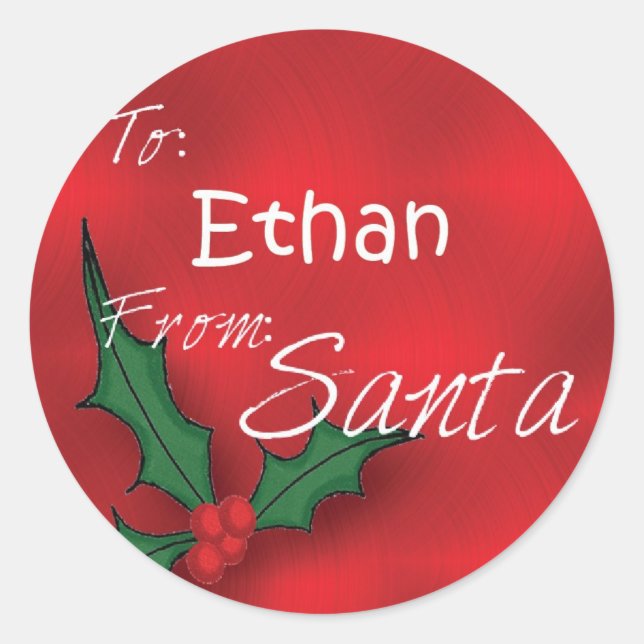 Ethan Personalised Holly Label49 Classic Round Sticker (Front)