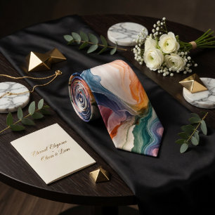 Ethereal Abstract Earth Tone Marble Agate Fluid Tie