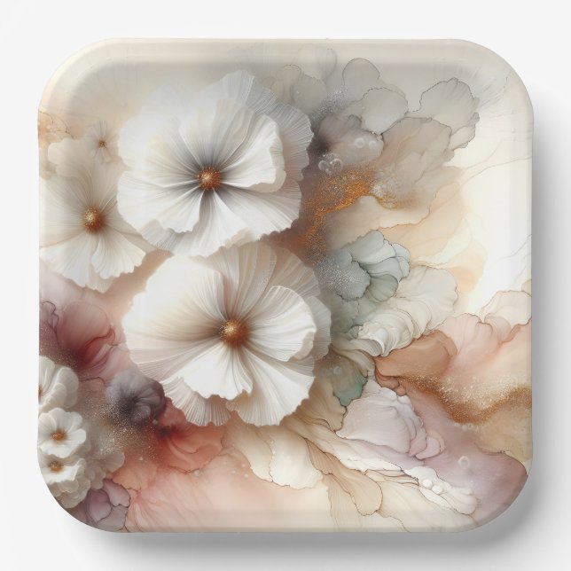 Ethereal Abstract Floral Cosmos Paper Plate (Front)
