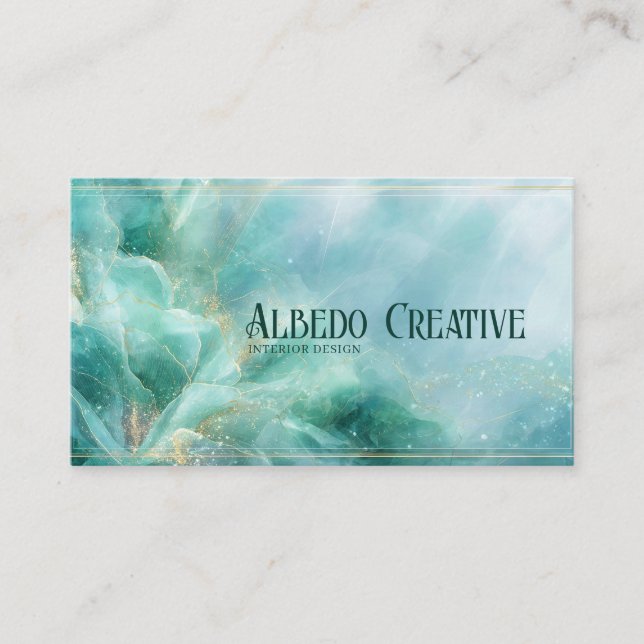 Ethereal Abstract Floral Teal and Gold Business Card (Front)