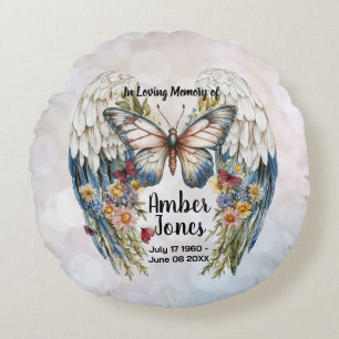 Ethereal Angel Wings Memorial with Butterfly Round Cushion