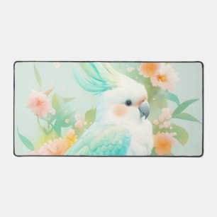 Ethereal Aqua Teal Cockatoo Pastel Floral Desk Mat