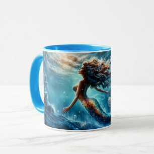 Ethereal aquatic mermaid beauty in deep blue mug