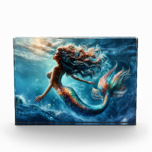 Ethereal aquatic mermaid beauty in deep blue photo block