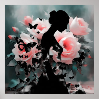 Ethereal Art Ballerina & Butterflies Black/Pink Poster