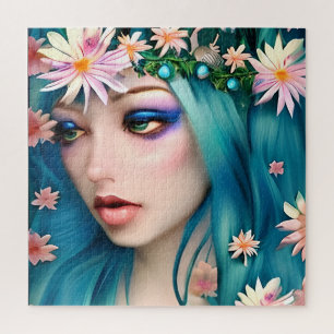 Ethereal Art   Beautiful Fairy with Blue Hair Jigsaw Puzzle