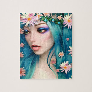 Ethereal Art Beautiful Fairy with Blue Hair Jigsaw Puzzle