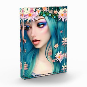 Ethereal Art Beautiful Fairy with Blue Hair Photo Block