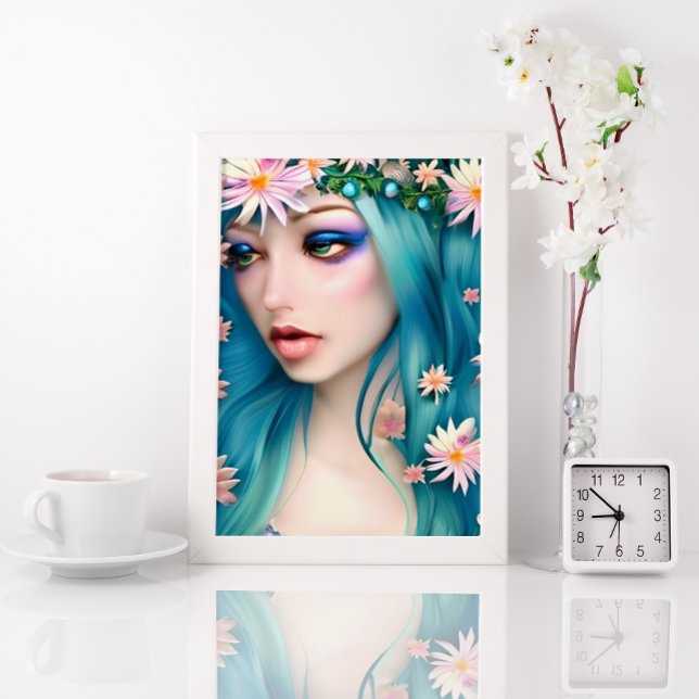 Ethereal Art | Beautiful Fairy with Blue Hair Poster (Creator Uploaded)