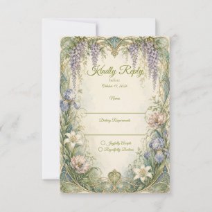 Ethereal Art Nouveau Wisteria Romance Wedding RSVP Card