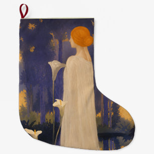 Ethereal Art Nouveau Woman by Moonlit Calla Lilies Large Christmas Stocking
