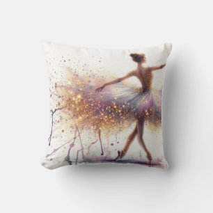 Ethereal Ballerina in Lavender and Gold Watercolor Cushion