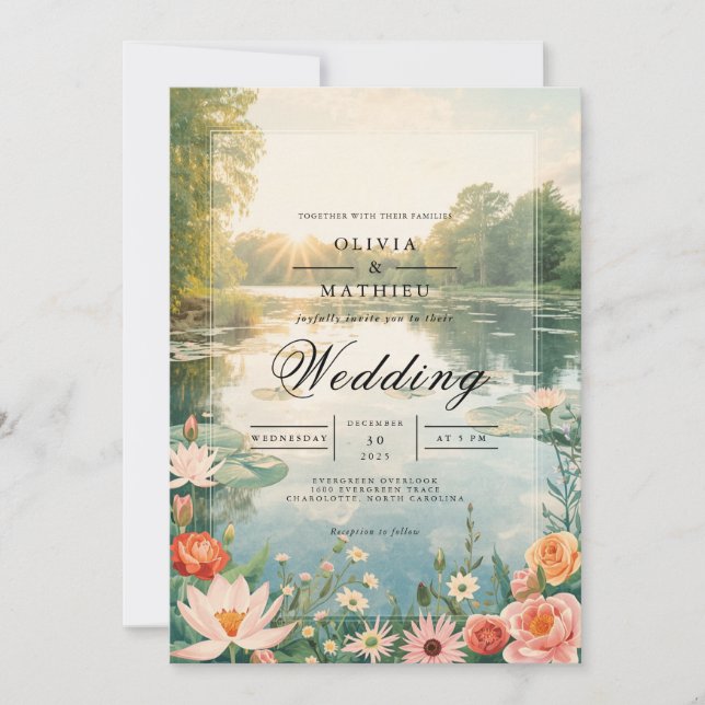 Ethereal Bloom Lakeside Romance Wedding Invitation (Front)