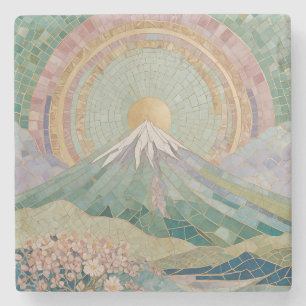 Ethereal Bloom: Pastel Mosaic Volcano in Spring Stone Coaster