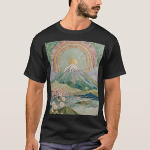 Ethereal Bloom: Pastel Mosaic Volcano in Spring T-Shirt
