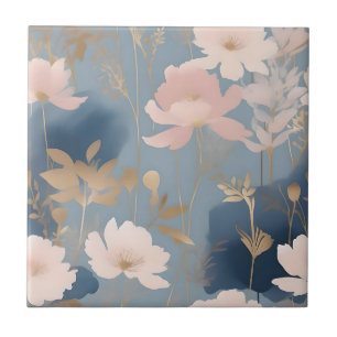 Ethereal Blooms Muted Pink and Blue Ceramic Tile