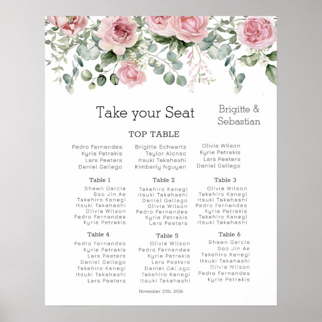  Ethereal Blooms Watercolor Floral Wedding Seat Poster (Front)