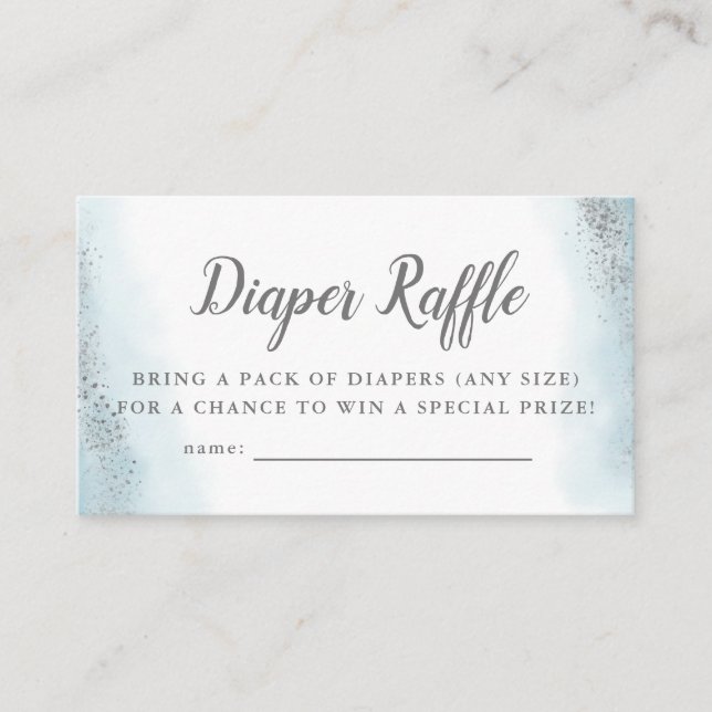 Ethereal Blue and Silver Baby Shower Diaper Raffle Enclosure Card (Front)