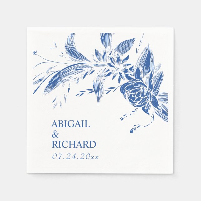 Ethereal blue and white flowers wedding napkin (Front)