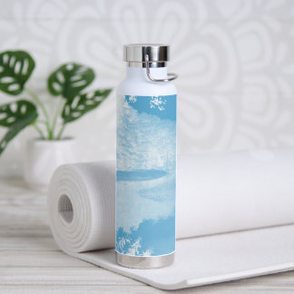 Ethereal Blue and White Winter River Water Bottle
