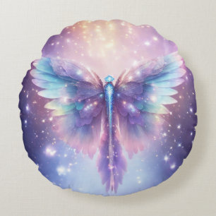 Ethereal Blue Angel Wings Luminescent Round Cushion