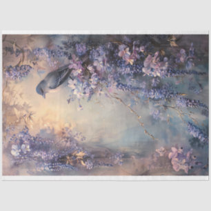 Ethereal blue bird and purple wisteria tissue paper