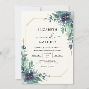 Ethereal Blue Botanical Flourish Wedding Invitation
