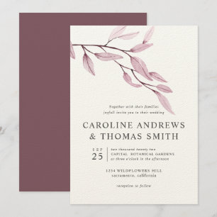 Ethereal Blue Chic Botanical Leaves wedding Invitation