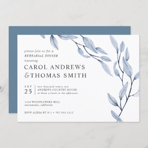Ethereal Blue   Chic Botanical Rehearsal Dinner Invitation