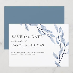 Ethereal Blue chic botanical save the date Invitation