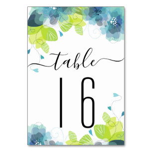 Ethereal blue flowers calligraphy flloral wedding table number