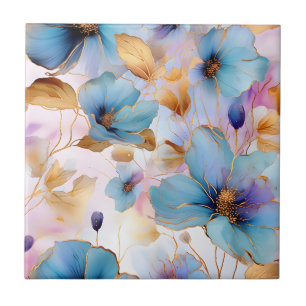 Ethereal Blue Flowers in Soft Pastels Alcohol Ink Ceramic Tile